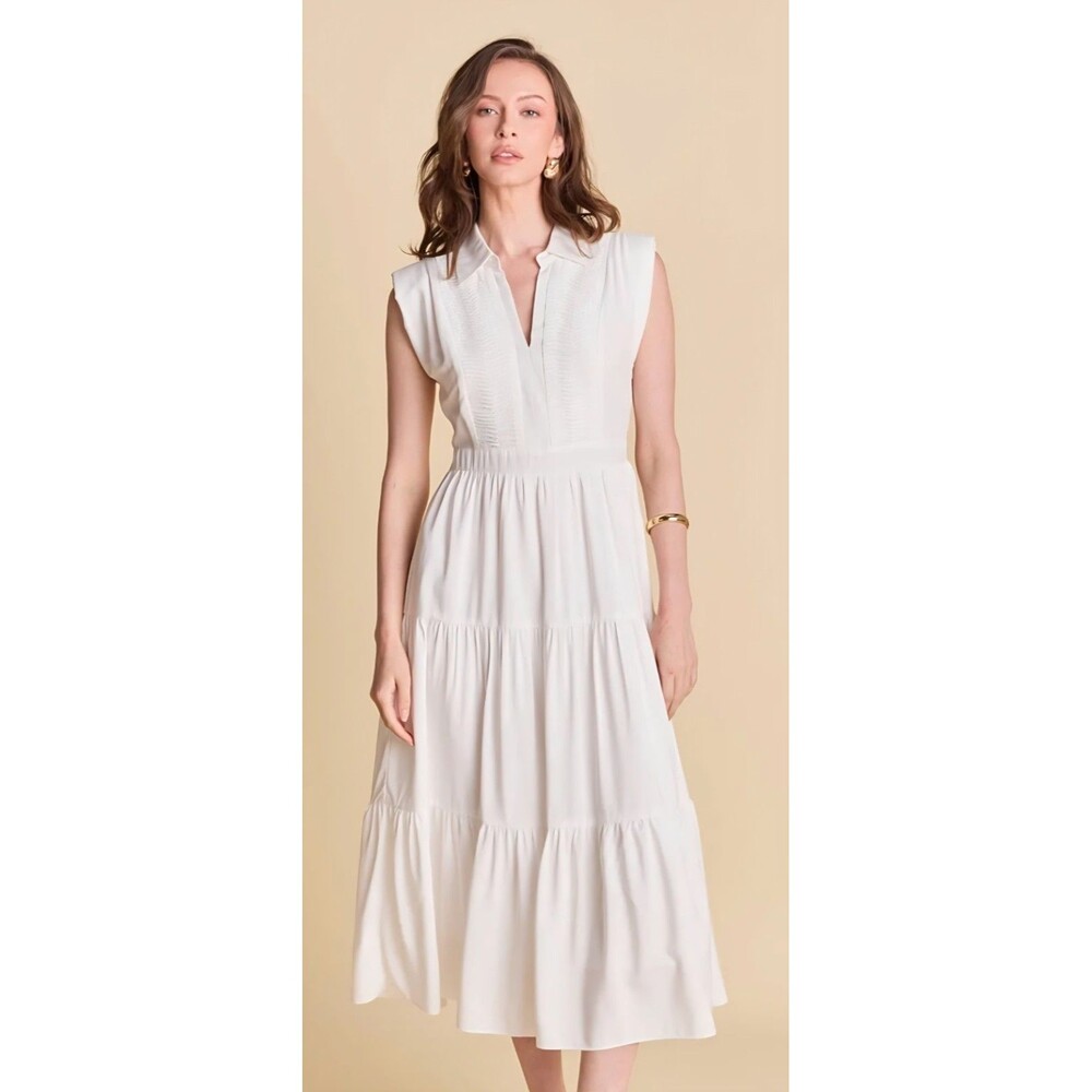Anthropology Romantic White Boho Maxi Shirt Dress Cotton Lace Trim Sz M
